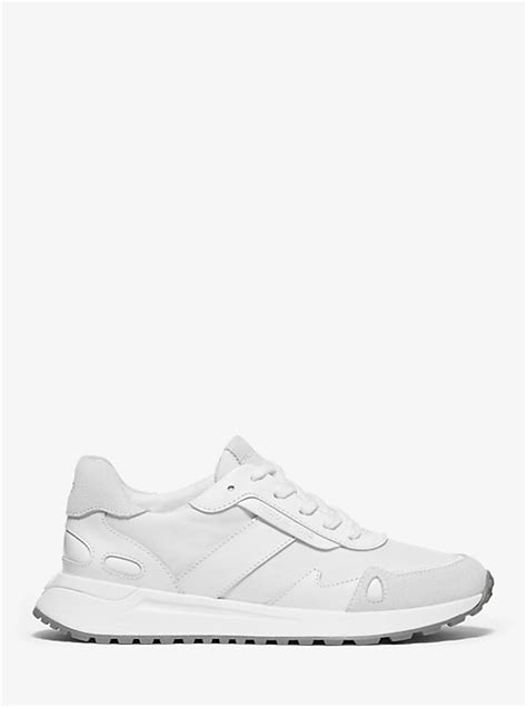 michael michael kors monroe two-tone canvas and leather trainer|Michael Kors Monroe Canvas And Leather Trainer In White.